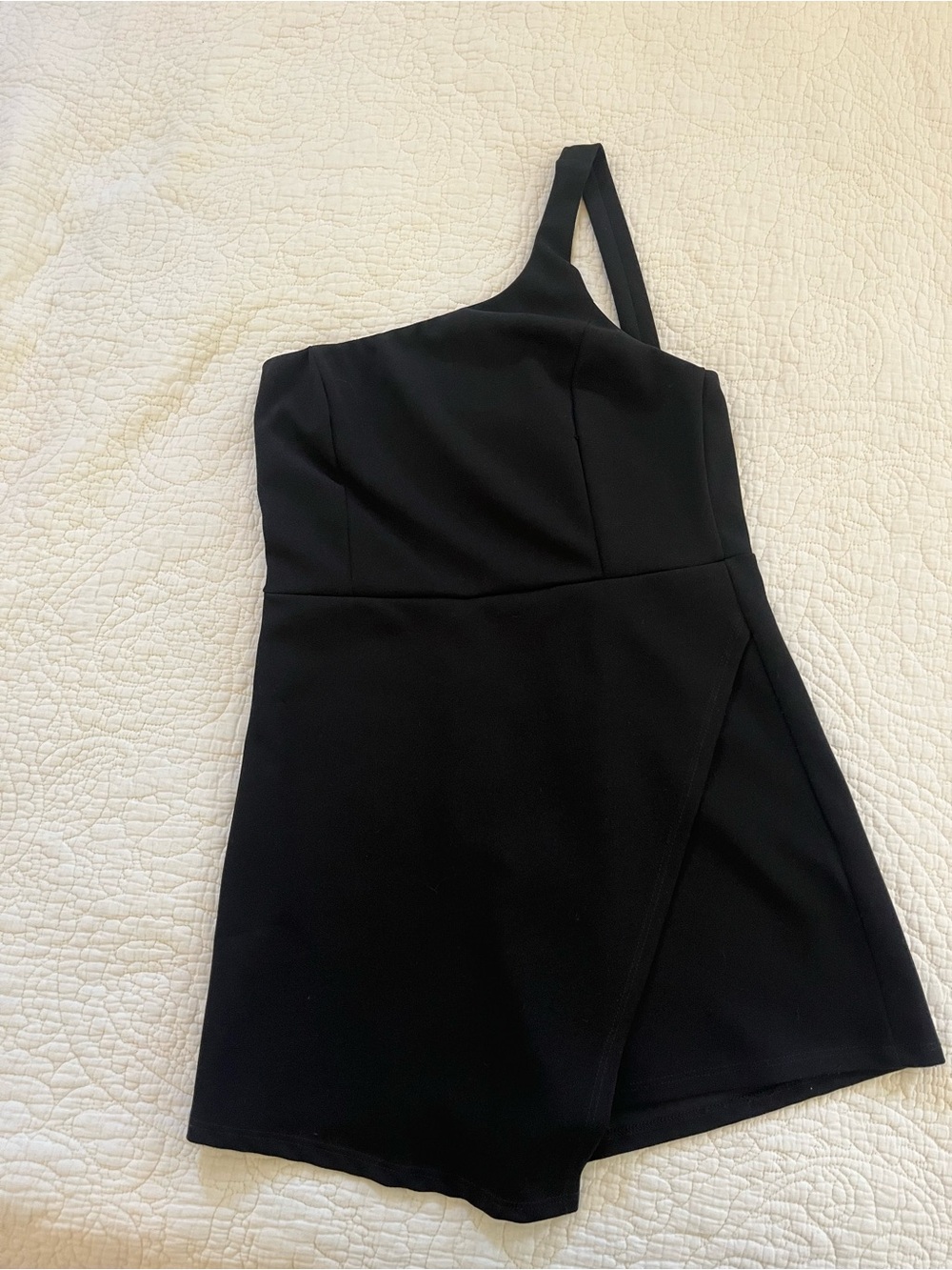 Blue Blush One-Shoulder Black Mini Dress